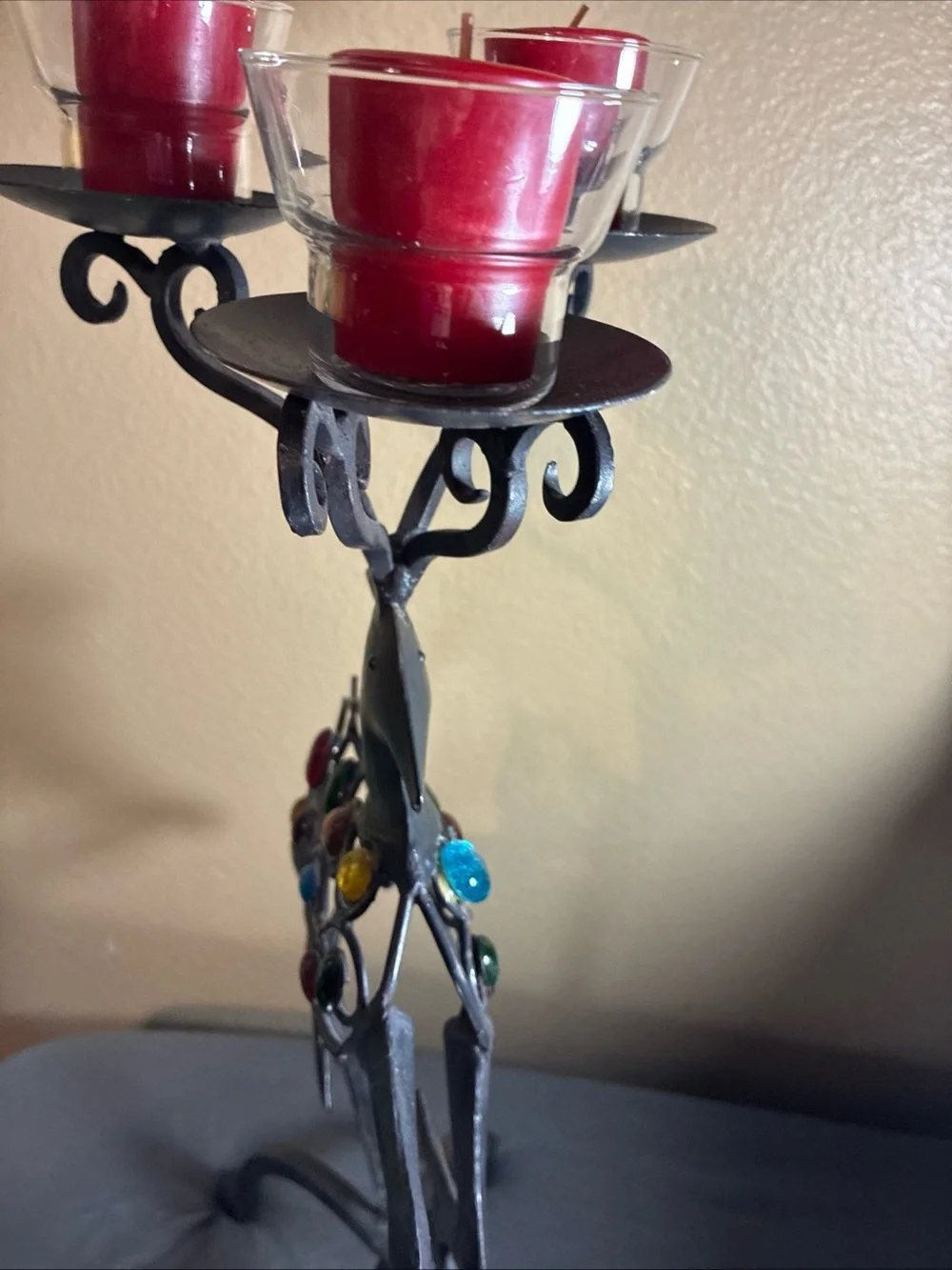 Pier 1 Imports Vintage Christmas Reindeer Tri Candle Holder Forged Iron Reindeer